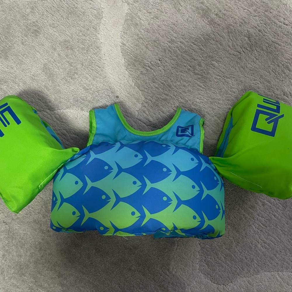 Kids Fish Print Swim Vest with Arm Floats - Blue & Lime